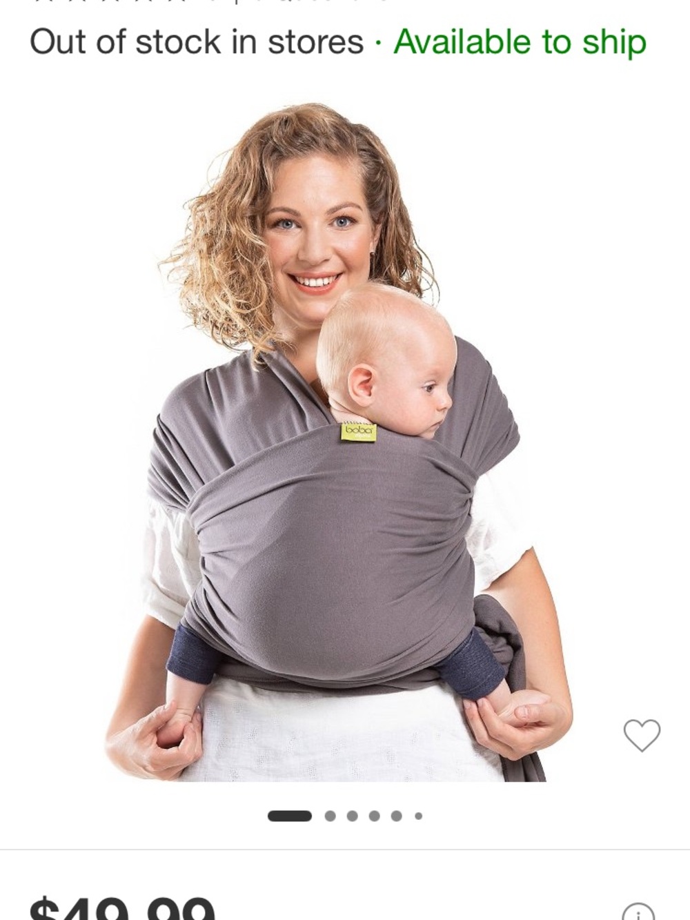 Boba Serenity Wrap Baby Organic Dark Grey Cotton Spandex 7-35lbs